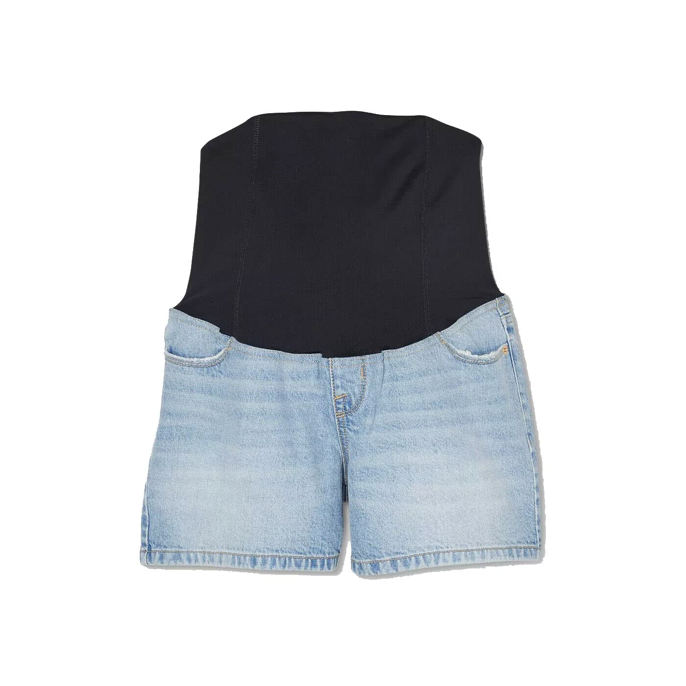 Isabel Maternity by Ingrid & Isabel Women's Crossover Panel Maternity Jean Shorts - Light Blue Denim Mid-Length Shorts for Pregnancy Comfort | Perfect for Summer, Casual Outings & Maternity Photos