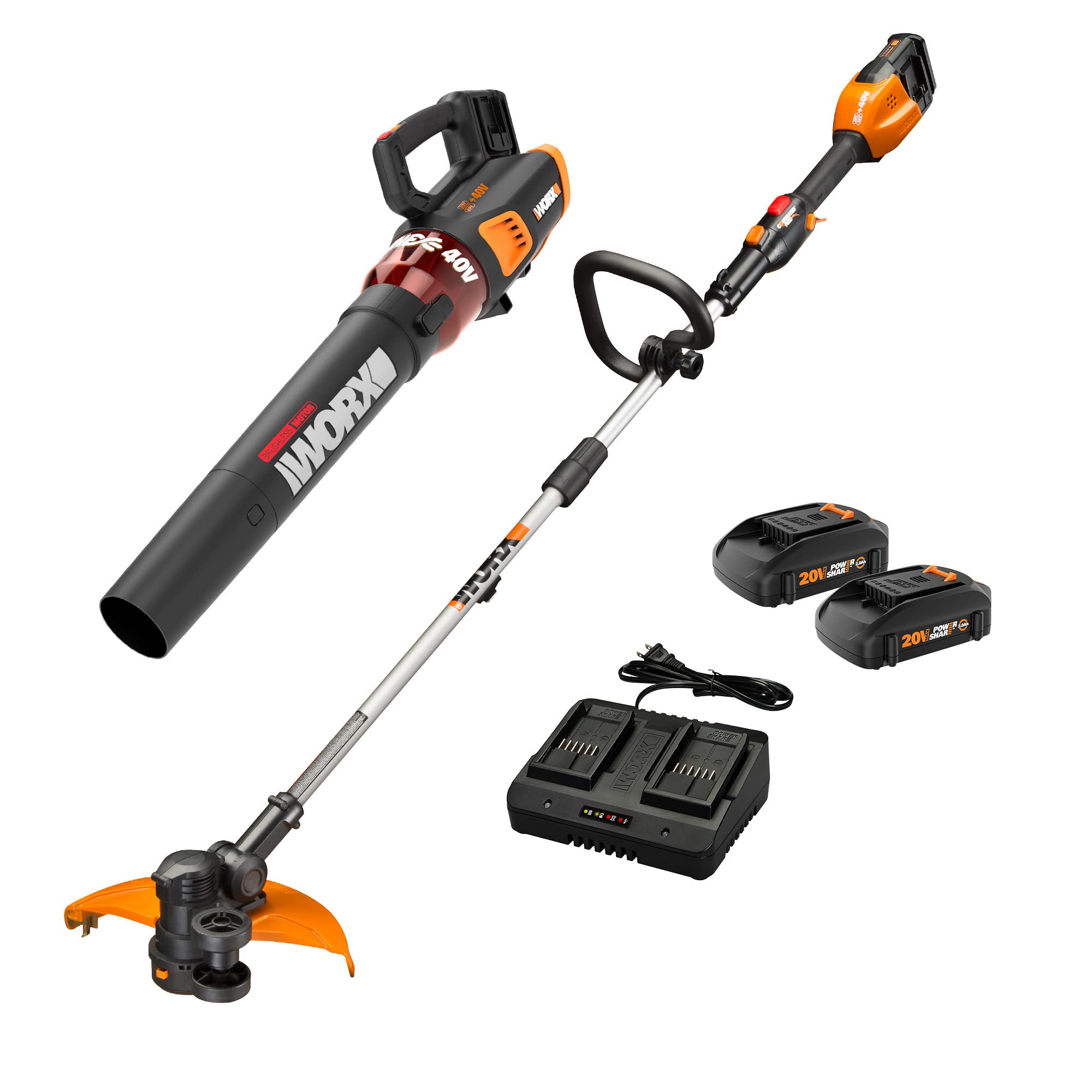 Worx 40V 17-Inch Cordless Lawn Mower with String Trimmer & Leaf Blower Combo Kit (Includes 2 Batteries & Charger) - Perfect for Small to Medium Yards, Lawn Care & Landscaping Maintenance