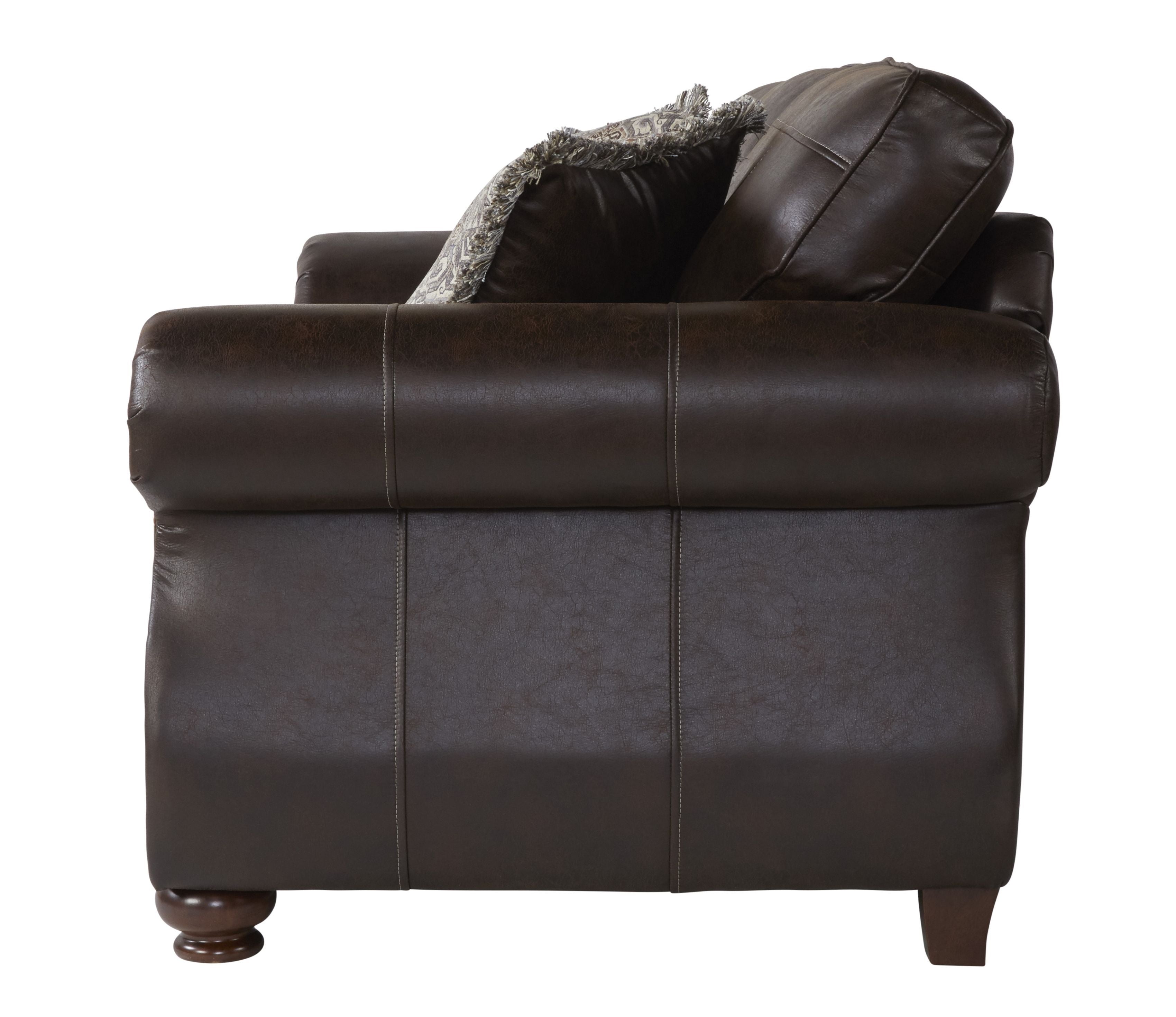 Leinster Faux Leather Upholstered Nailhead Loveseat in Espresso Brown - Stylish Small Sofa for Living Room, Office or Apartment Decor