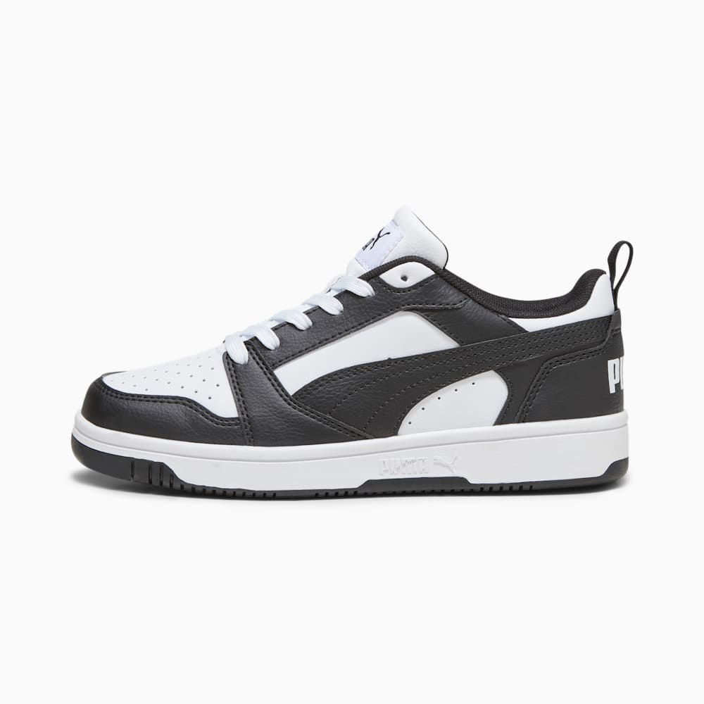 PUMA Kids' Rebound V6 Basketball Shoes - White/Black | High-Performance Sneakers for Boys & Girls | Perfect for Court Play, Training & Casual Wear