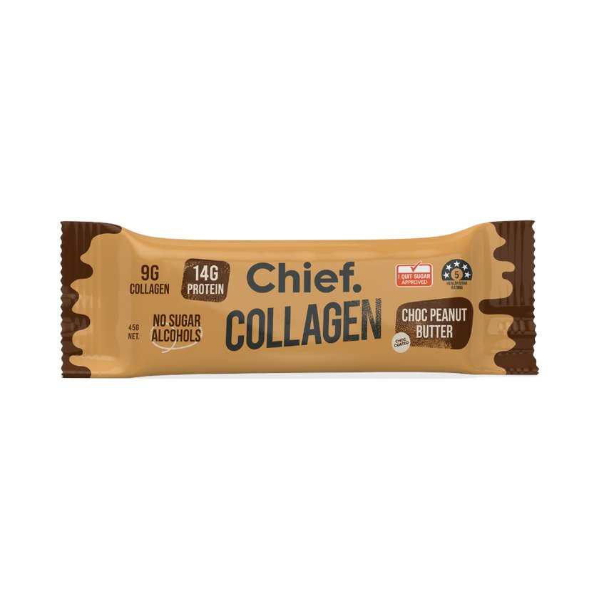 Chief Choc Peanut Butter Collagen Protein Bar - Keto Friendly Snack for Weight Loss, Energy Boost & Muscle Recovery - Perfect for Gym, Hiking & On-the-Go Nutrition