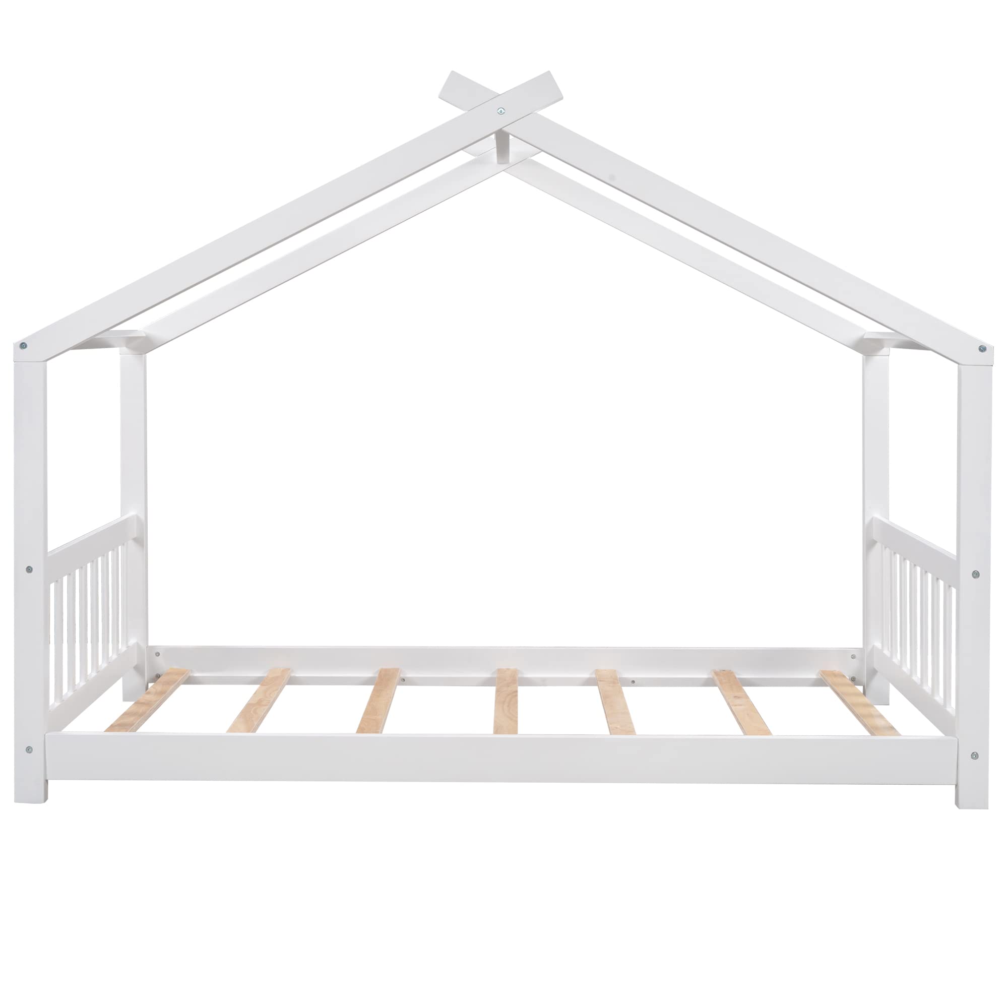 Harper & Bright Designs Wooden House Twin Bed for Kids - White Platform Bed Frame with Headboard & Footboard, Montessori Toddler Bed, No Box Spring Needed - Perfect for Nursery, Bedroom & Playroom Decor
