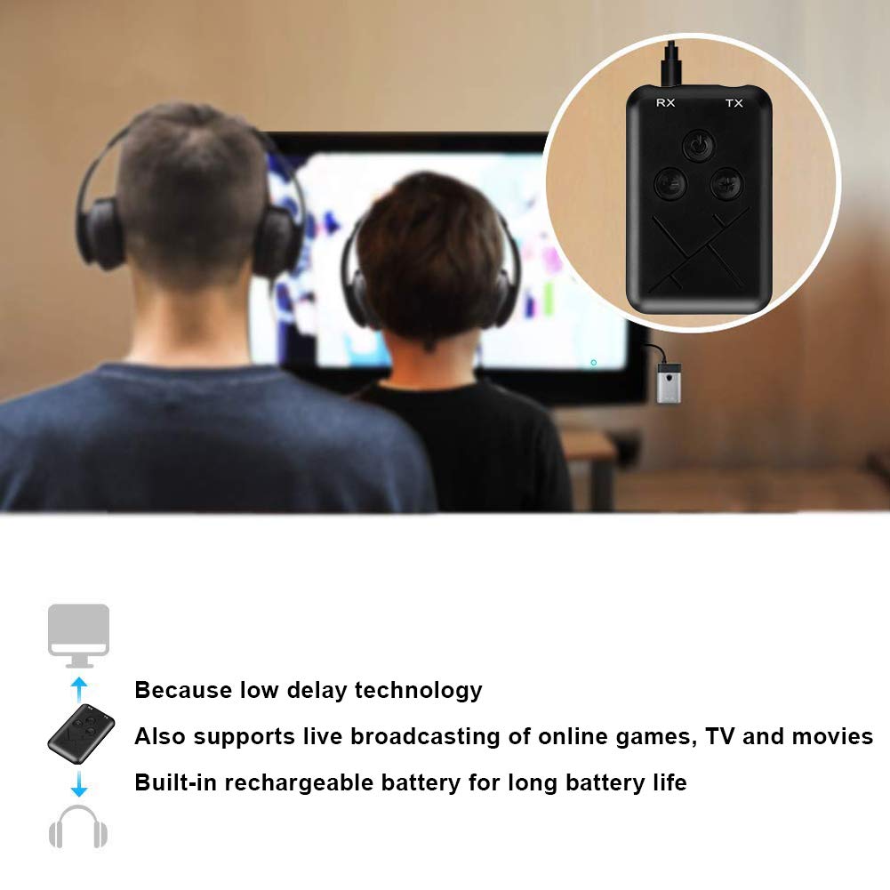 2 in 1 Bluetooth 5.0 Adapter - Fast Connection & Low Latency Audio Transmitter/Receiver for Car, Home Stereo, PC & TV - Wireless Bluetooth Adapter for Music Streaming & Hands-Free Calling