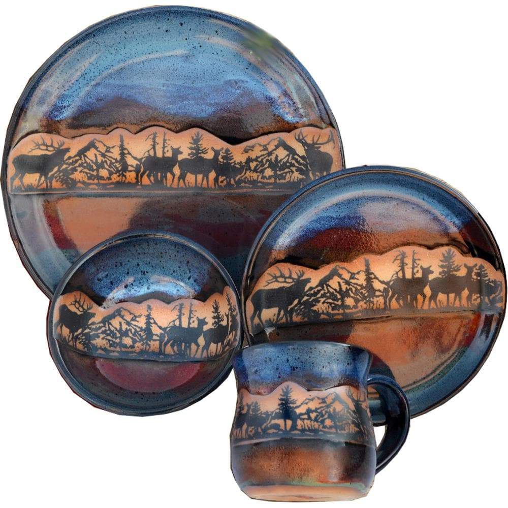 Premium Forest Elk Ceramic Dinnerware Set - Elegant Handcrafted Porcelain Plates & Bowls for Rustic Dining, Wedding Gifts & Home Decor
