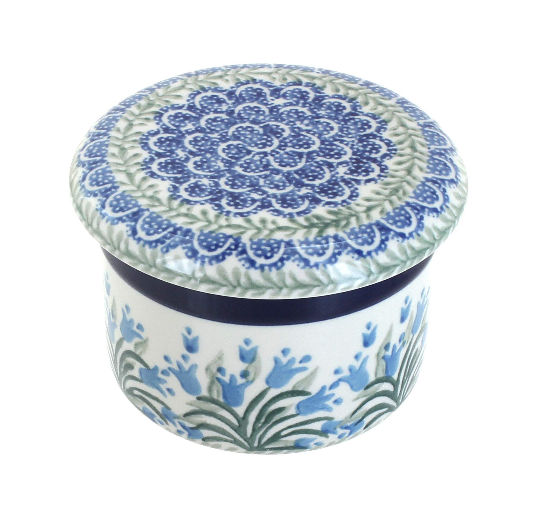 Blue Rose Polish Pottery Tulip Bouquet French Butter Dish - Handmade Ceramic Butter Keeper with Lid for Kitchen Dining & Home Decor | Perfect for Restaurants, Tea Parties & Gift Giving