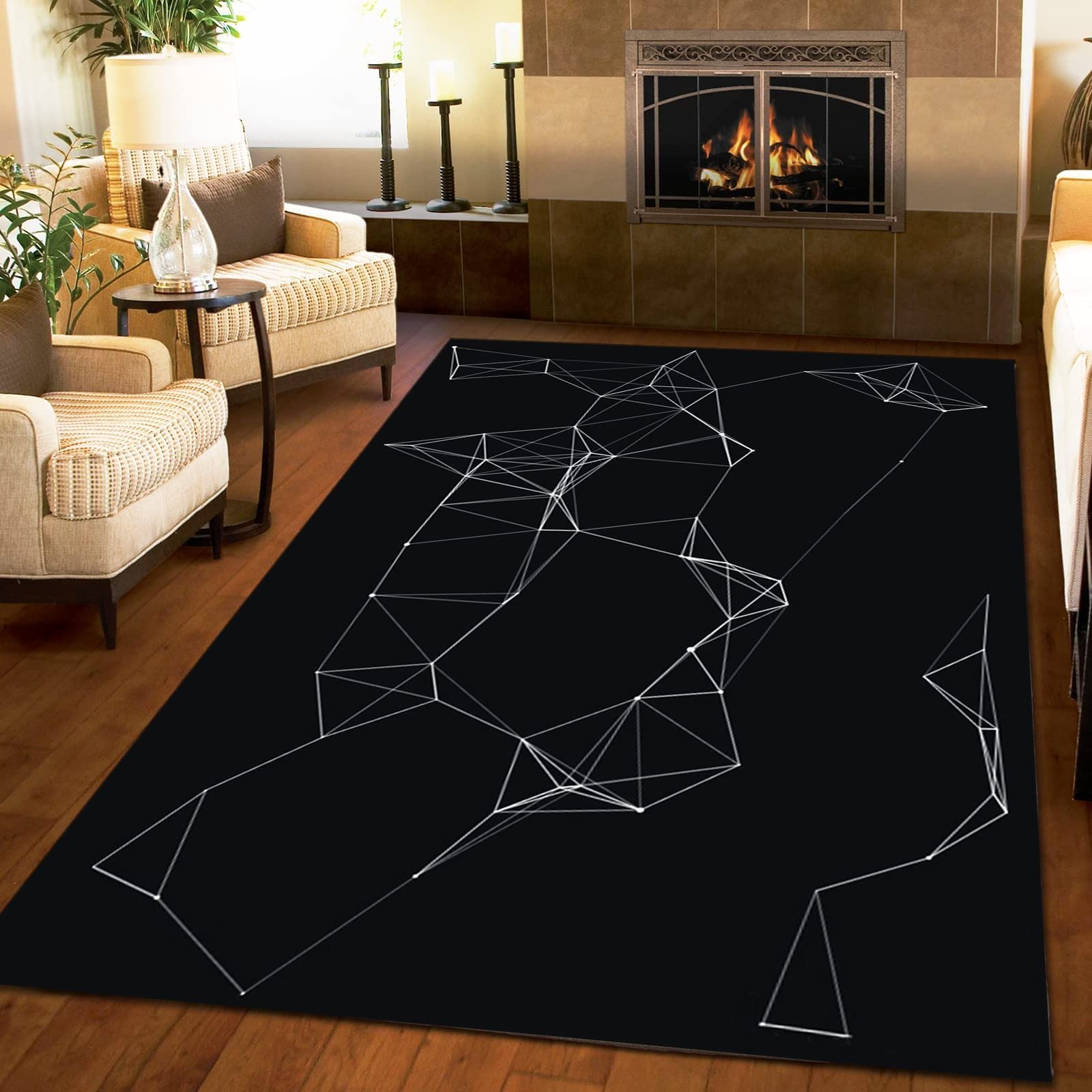 Modern Geometric Lines Technology Area Rug | Constellation Starry Sky Design | Soft Washable Non-Slip Rug for Living Room, Bedroom, Kitchen | 6ft x 4ft Home Decor Rug | Perfect for Cozy Spaces, Dorm Rooms & Office Decor