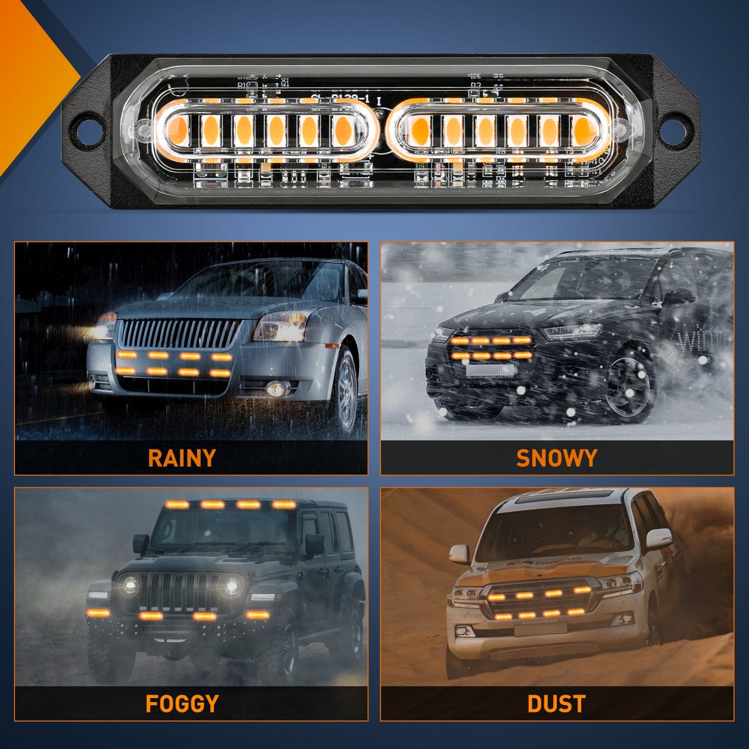 8PCS 12LED Amber Emergency Strobe Lights - High Visibility Warning Lights for Trucks, Vehicles, Emergency & Construction Safety - Ideal for Roadside, Hazard Zones & Work Sites