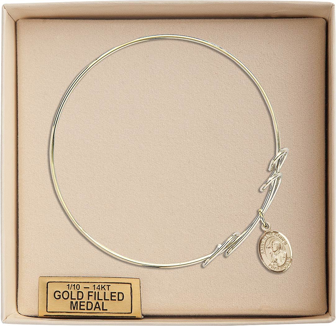 Gold-Filled Round Double Loop Bangle Bracelet with St. Rene Goupil - Elegant Religious Jewelry for Women, Perfect for Church, Weddings & Everyday Wear