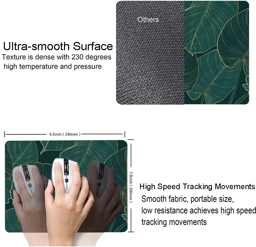 Premium Green Leaves Mouse Pad - Non-Slip Rubber Base, Waterproof Office Desk Mat for Computer & Laptop - Custom Design Wireless Mouse Surface - Perfect for Home Office, Gaming & Workspace Decor