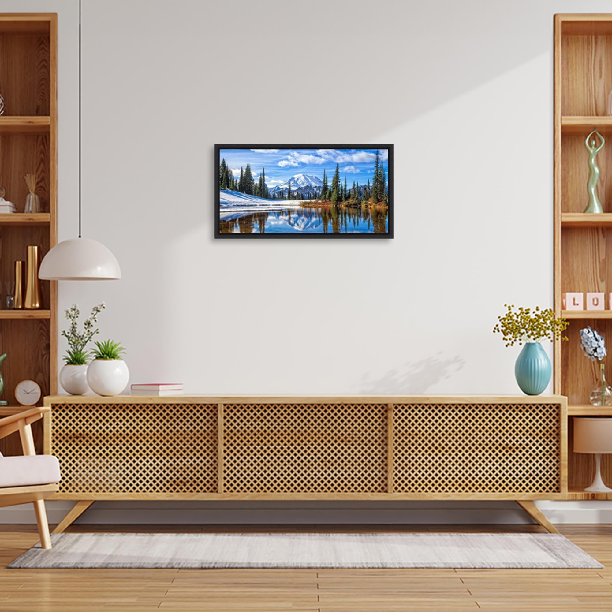 Amanti Art Framed Canvas Wall Art - 14x27 Mt Rainier Vista Landscape Painting by Michael Broom - Modern Framed Wall Decor for Living Room, Bedroom, Bathroom - Perfect for Home, Office & Gift Giving