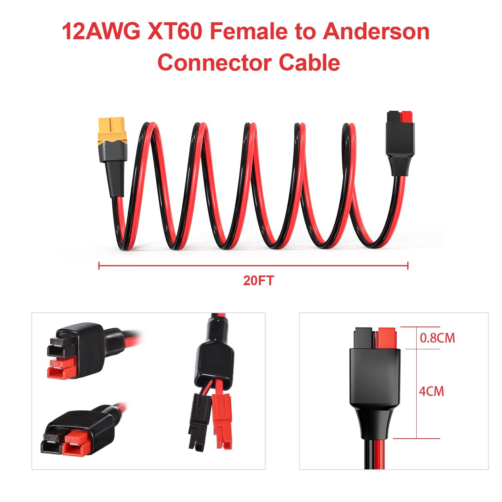 XT60 to Anderson Powerpole Adapter Cable - 12AWG Heavy Duty XT60 Female to Anderson Connector - 10FT Length for RC Batteries, Solar Panels, Portable Power Stations - Perfect for Off-Grid Power, DIY Solar Projects & Emergency Backup