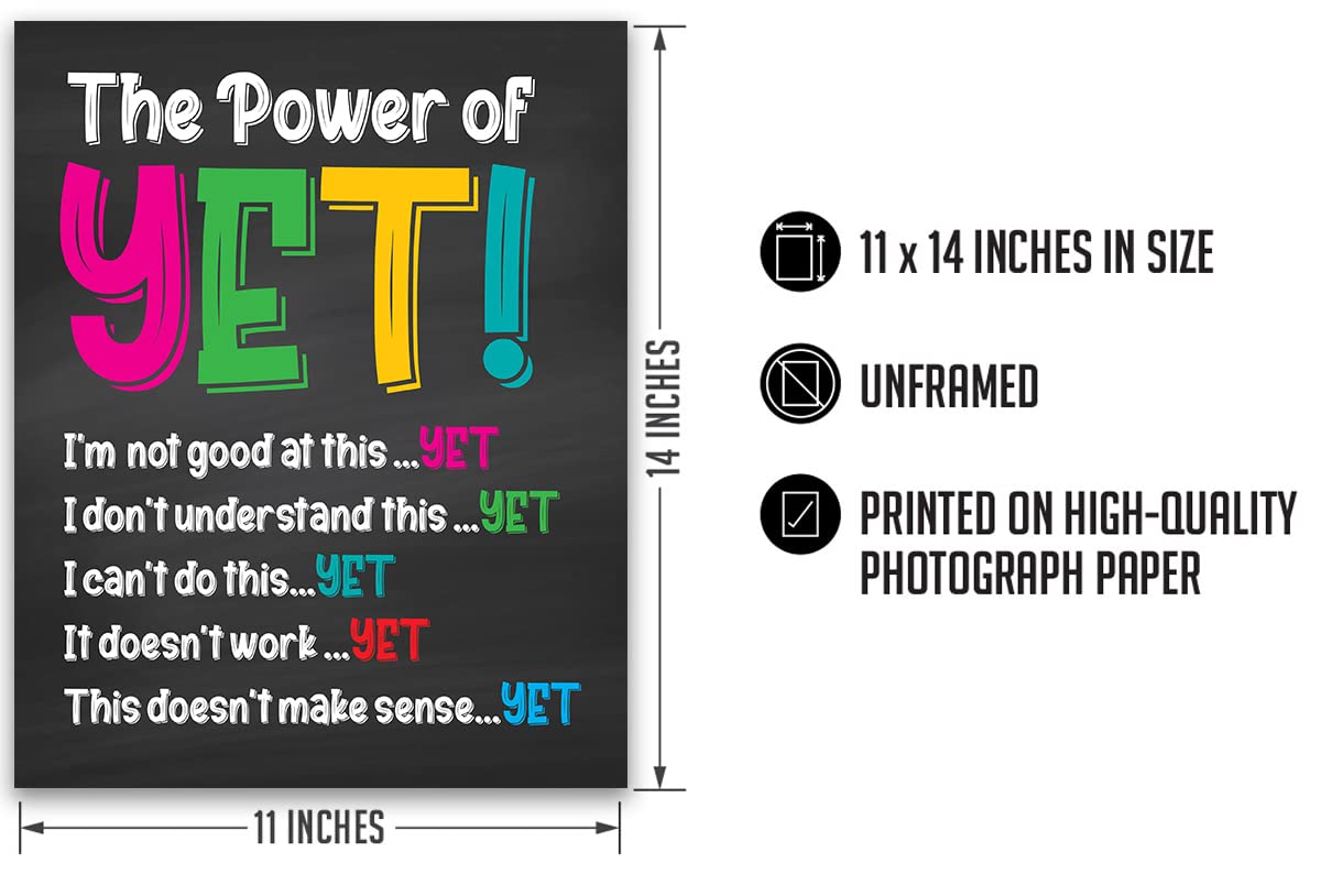 Govivo School Psychologist Office Decor - The Power of Yet Mental Health Wall Art for Kids & Teachers - 11x14 Unframed Print - Perfect for Counseling Rooms, Classrooms & Bedroom Aesthetic Decor