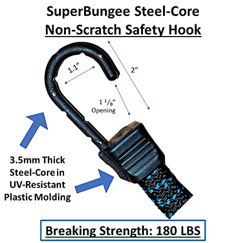 SuperBungee Cord - Heavy Duty 4-Inch Bungee Cord with Steel-Core Hooks (10