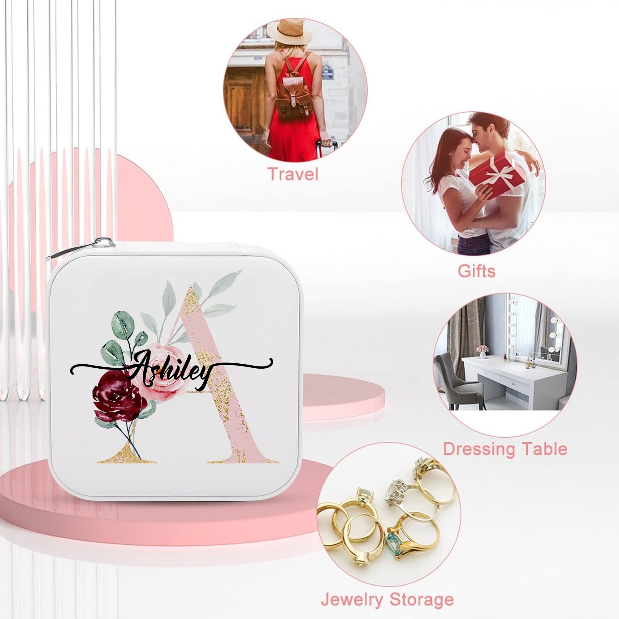 Personalized Travel Jewelry Box with Custom Name - Small Jewelry Organizer Case for Women, Brides, Bridesmaids - Perfect Wedding, Bachelorette Party, Birthday Gift for Girlfriend, Sister, Mom - Ideal for Travel, Home Storage & Special Occasions