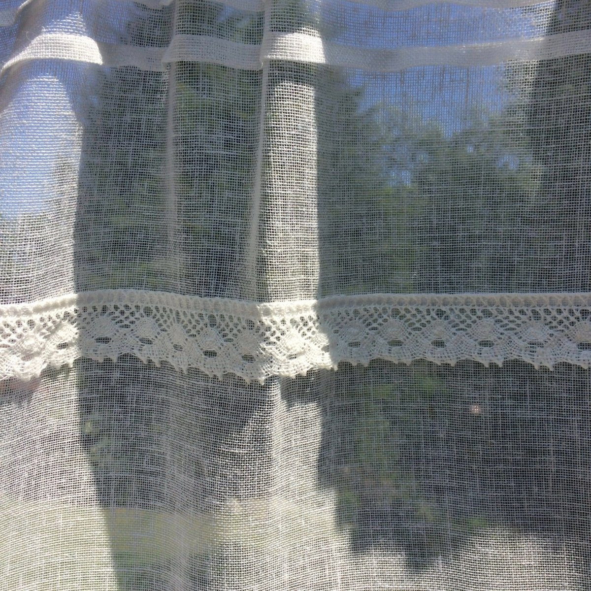 Langley Sheer Ivory Lace Door Curtain with Wreath Monogram - Elegant Window Treatment for Living Room, Bedroom & Entryway Decor