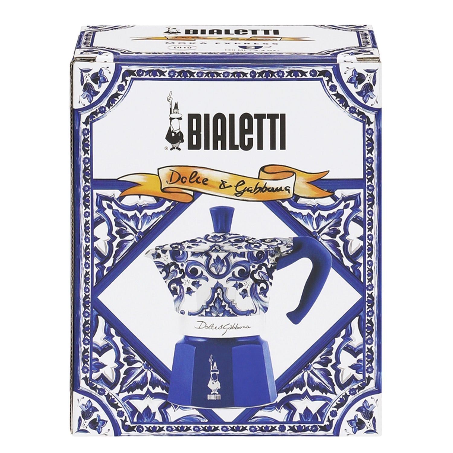 Bialetti Dolce&Gabbana Moka Express 3-Cup Stovetop Espresso Maker in Mediterranean Blue - Perfect for Home Coffee Brewing & Italian Style Espresso Making