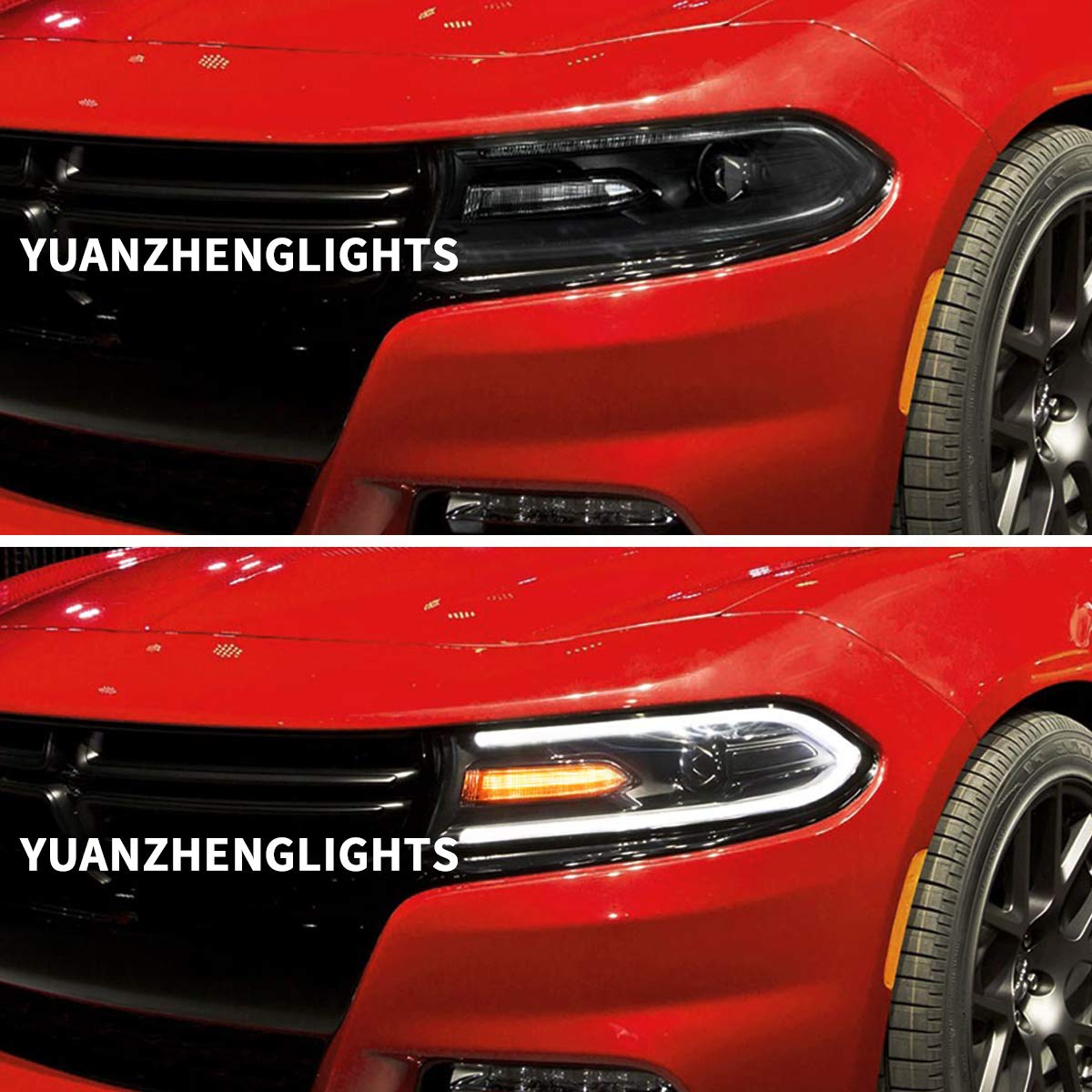YUANZHENG LED Projector Headlights Assembly for Dodge Charger 2015-2019 - Dual Beam Lens with DRL - YAA-CHR-2033 - Upgrade Your Night Driving Safety & Style