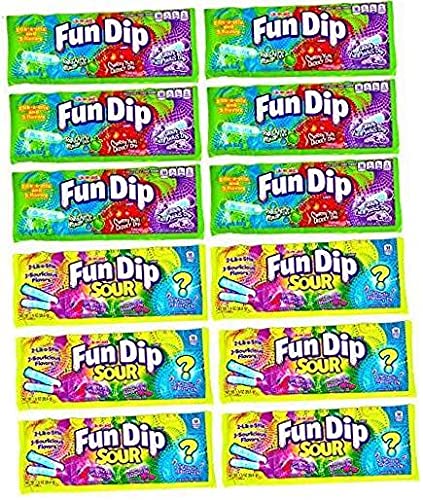 Ferrara Fun Dip Candy Bulk Variety Pack 1.4 Ounce (Pack of 12) - Sour & Classic Flavors for Kids, Parties, Halloween & School Snacks | Fun Dip Powder Candy Licks for Sweet Treats & Candy Buffets