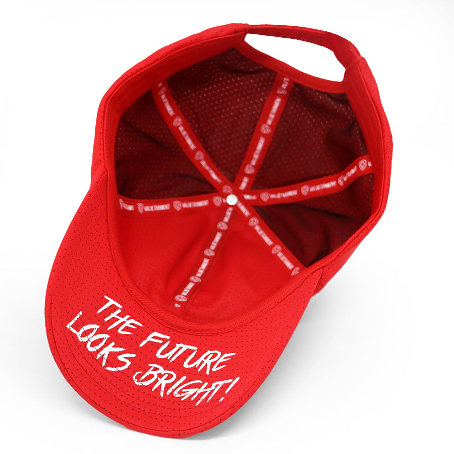 VT Shield Future Looks Bright Red Velcro Performance Perforated Hat - Breathable Adjustable Baseball Cap for Running, Golf & Outdoor Sports