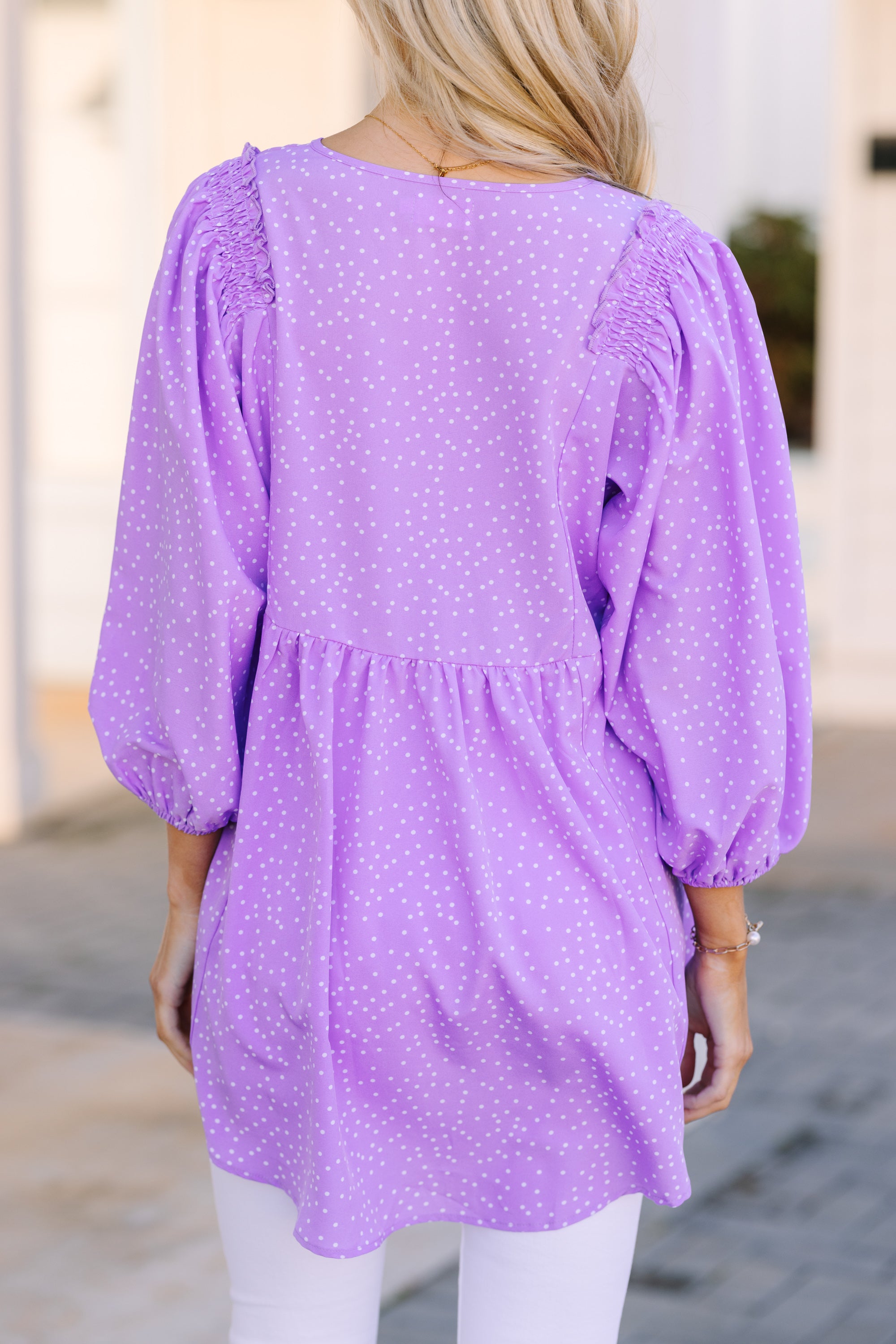 Stylish Purple Polka Dot Tunic for Women - Trendy Casual Blouse for Everyday Wear, Office & Date Nights
