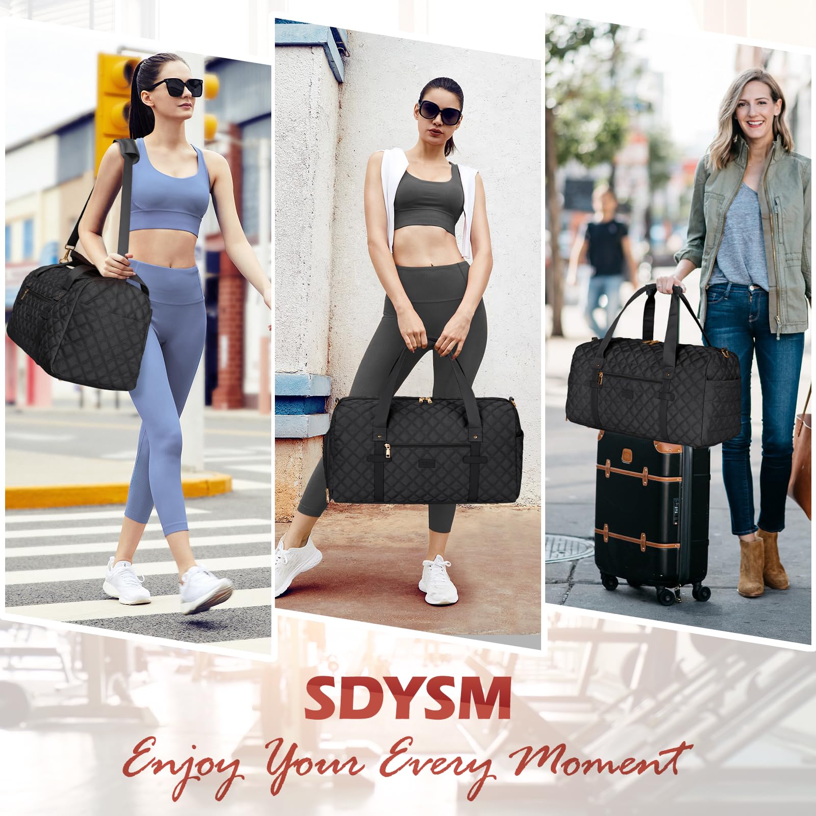 SDYSM Women's Waterproof Gym Bag with Shoe Compartment & Wet Pocket - Duffle Travel Bag for Sports, Yoga, Workout - Perfect for Gym, Travel & Weekend Getaways (Black)