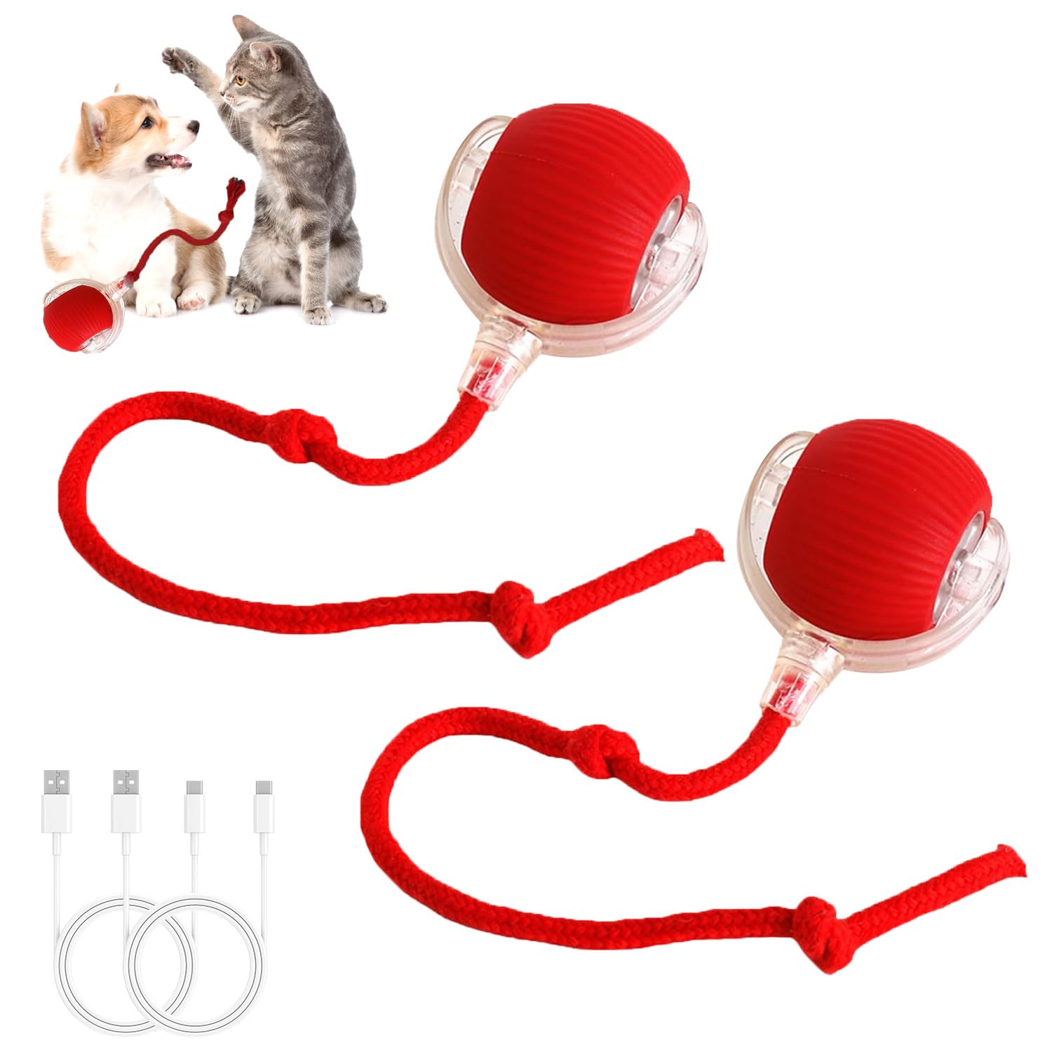 2PCS Interactive Dog Toys - Automatic Rolling Ball with 360° Motion for Indoor Dogs & Cats, Chew-Resistant & Smart Electric Pet Toy - Perfect for Playtime & Exercise (Red)