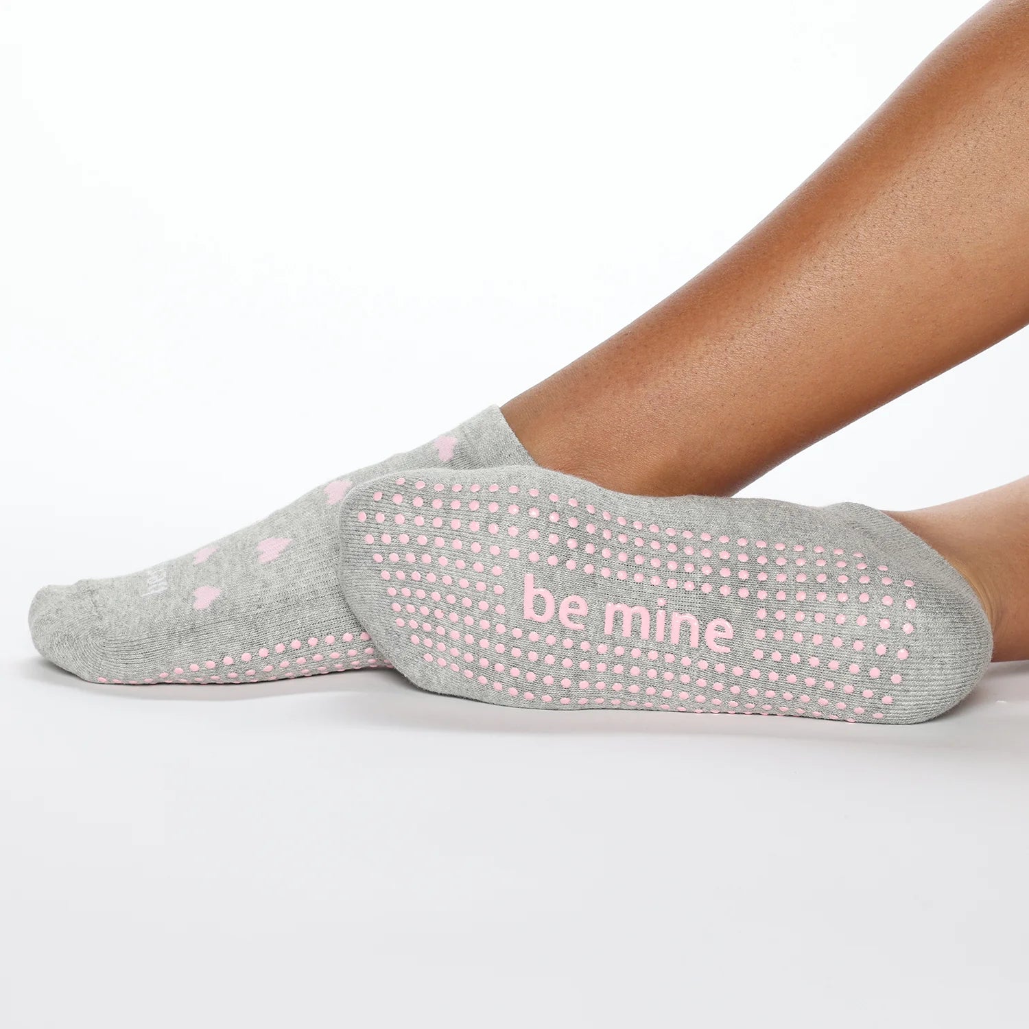 Non-Slip Grip Socks for Women - Sticky Be Socks 'Be Mine' Grey | Cozy & Secure for Yoga, Pilates, Home & Hospital Use