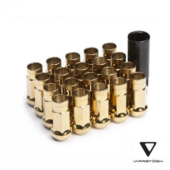 Varrstoen V48 Open Ended Extended Lug Nut Chrome Gold 24K - 20pcs Set with Key - Perfect for Car Wheels, Trucks, SUVs & Off-Road Vehicles