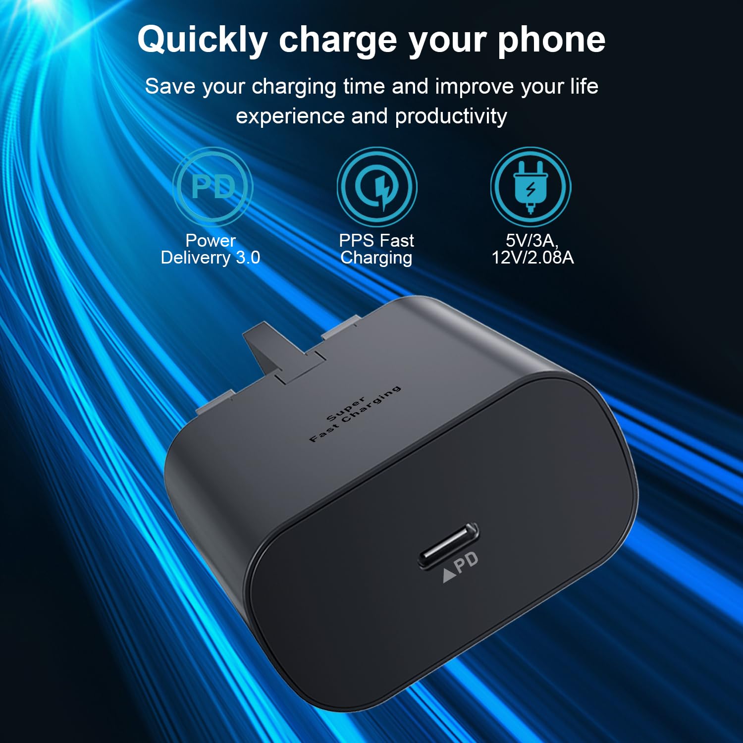 25W Super Fast Charger Plug & 2M USB-C Cable 2-Pack for Samsung Galaxy S24/S23 Ultra/S23+/S22 Ultra/S22/S21/S20 FE/A53 - Rapid Charging for Home, Office & Travel
