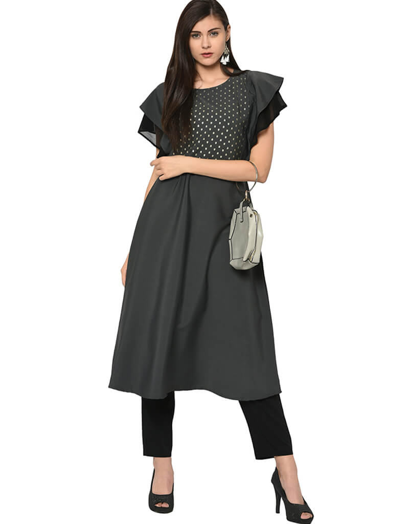 Elegant Black Crepe Pant Kurti for Women - Stylish Indian Ethnic Wear for Parties, Weddings & Festivals
