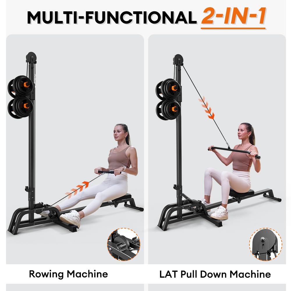 ONETWOFIT Foldable Rowing Machine & LAT Pull Down Machine - 2-in-1 Multifunctional Home Gym Equipment for Full Body Workout, Compact Design with 300lbs Weight Capacity - Perfect for Small Spaces, Home Fitness & Strength Training