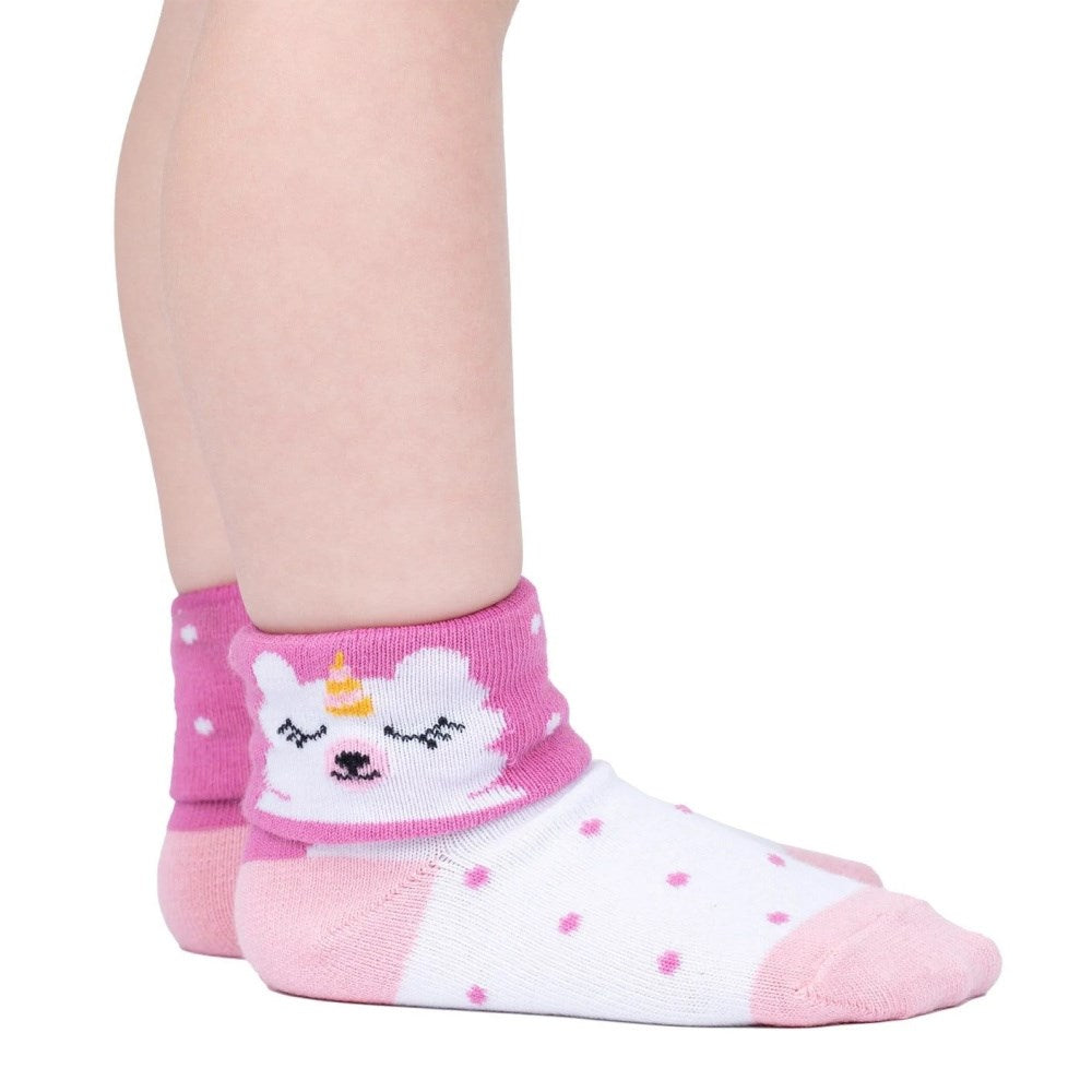 Fun & Colorful Llama Corn Junior Socks with Turn Cuff - Perfect for Kids' School, Play & Everyday Wear