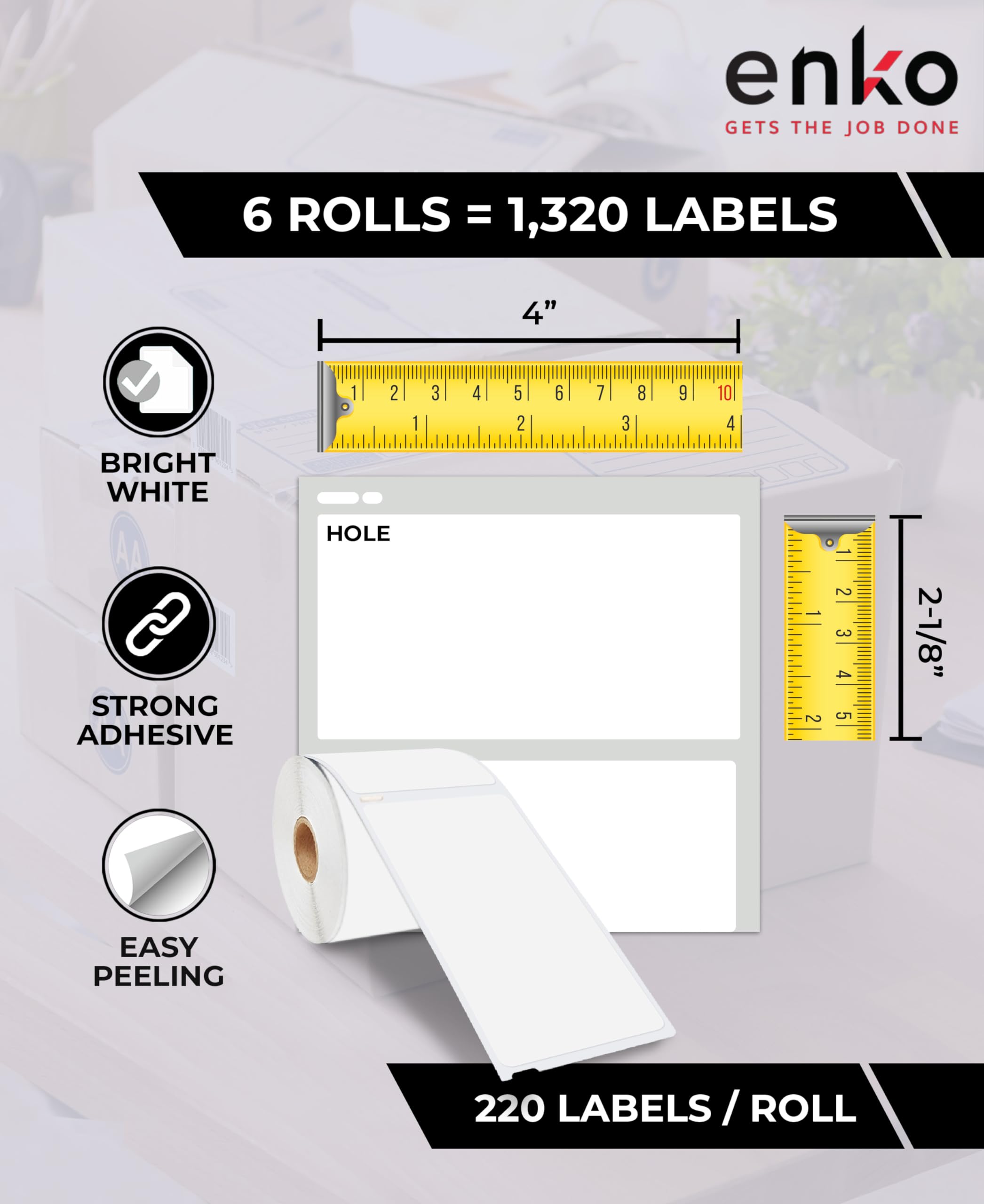 enKo 6 Rolls (1320 Labels) Address & Shipping Labels 2-1/8 x 4 Inch - Compatible with Dymo LabelWriter 30323 - Perfect for Ecommerce, Small Business & Home Office Shipping