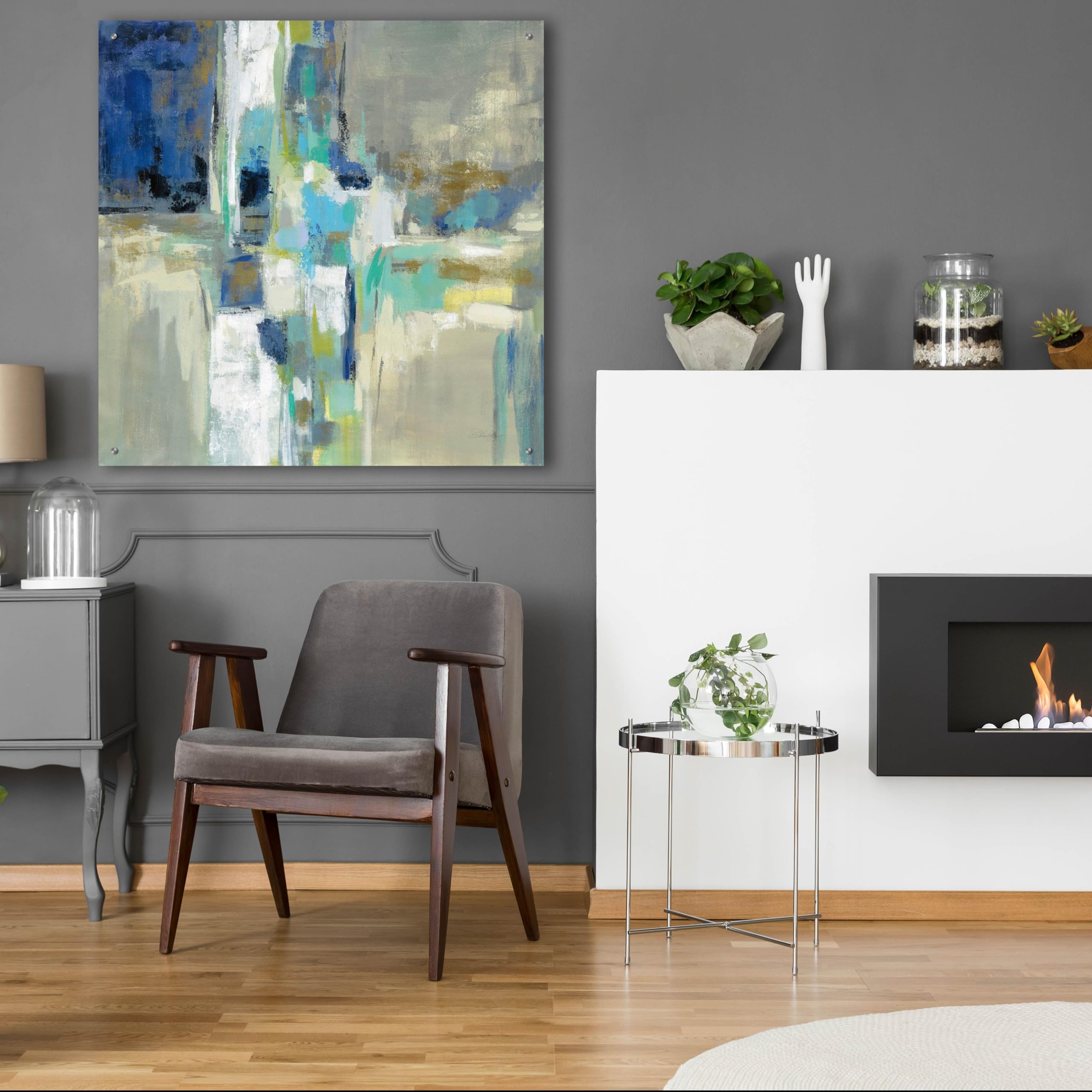 Silvia Vassileva 'Spring Water' Acrylic Glass Wall Art - 36x36 Inch Modern Abstract Painting for Living Room, Bedroom & Office Decor