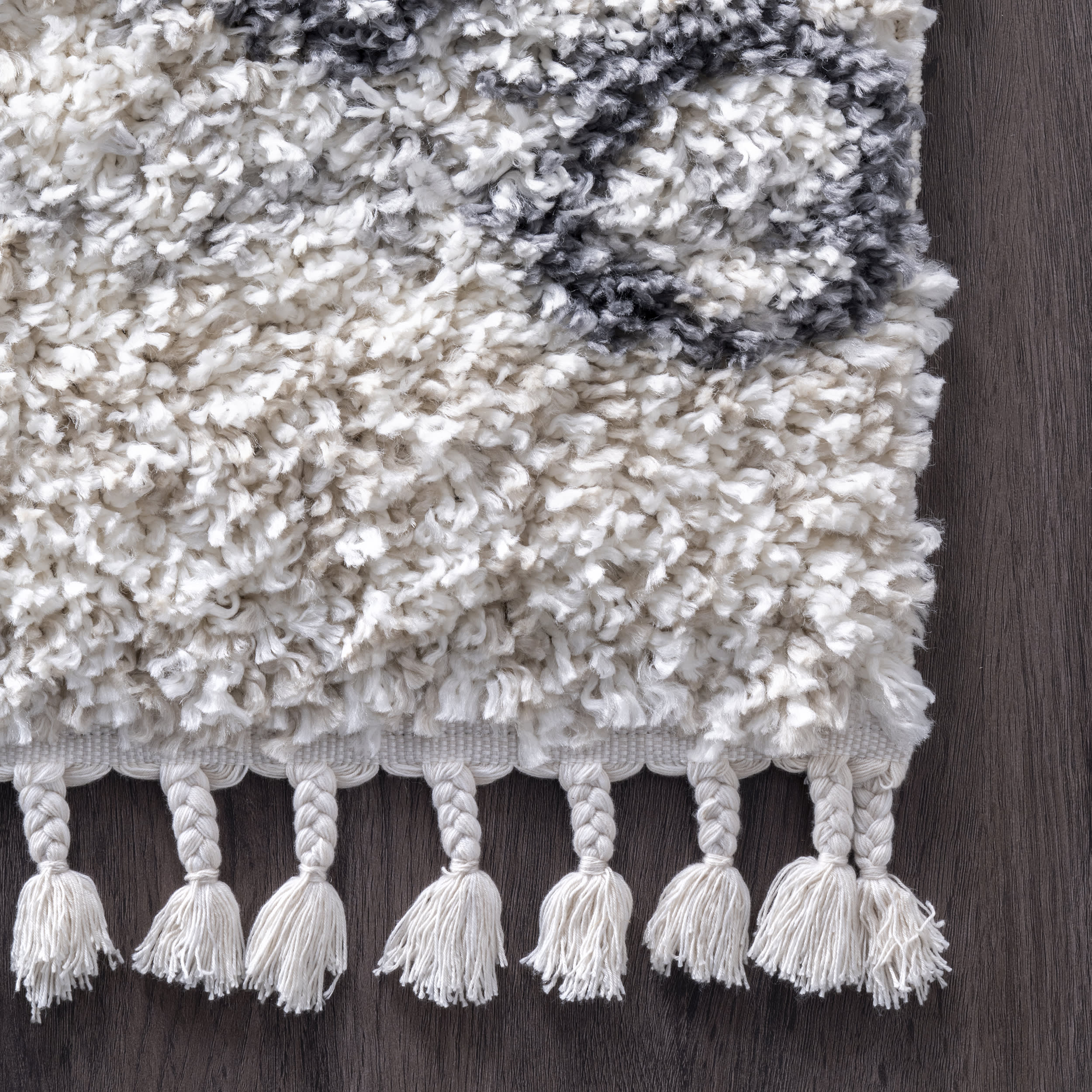 Luxury Diamond Moroccan Shag Area Rug with Tassels - Soft Ivory Bohemian Floor Carpet for Living Room, Bedroom & Nursery Decor
