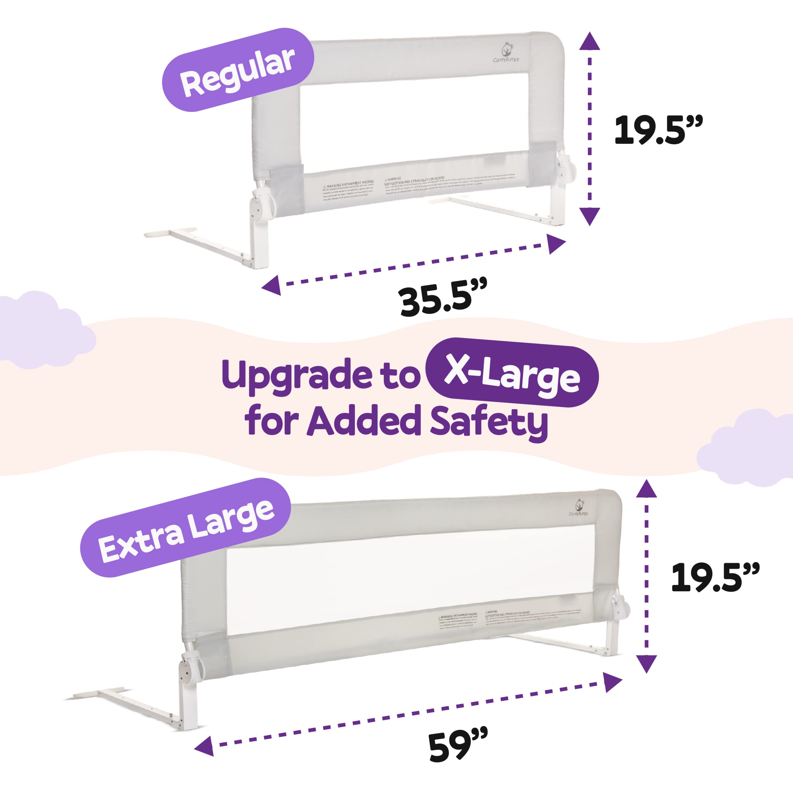 **Adjustable Toddler Bed Rail Guard - ComfyBumpy Bed Rail for Kids & Toddlers (Twin, Full, Queen, King Size) - Swing Down Baby Safety Rail - Gray, 35.5