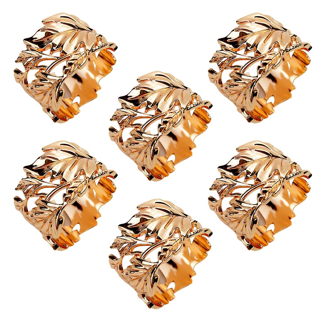 6 Pcs Handmade Alloy Maple Leaf Napkin Rings Set - Elegant Serviette Holders for Wedding, Party & Dining Table Decor - Perfect for Holiday Gatherings & Special Occasions