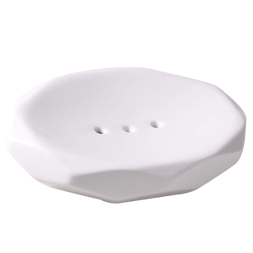 TOPBATHY Ceramic Soap Holder with Drain Tray - White Bathroom Soap Dish for Shower, Sink & Vanity - Keeps Counter Dry, Perfect for Liquid & Bar Soap Storage