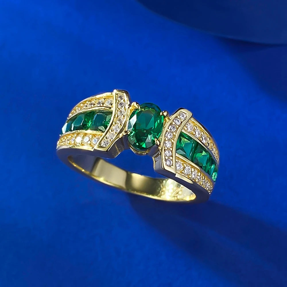 Emerald Gemstone Ring for Women - 14K Gold Plated Elegant Jewelry Gift for Her - Perfect for Weddings, Anniversaries & Special Occasions