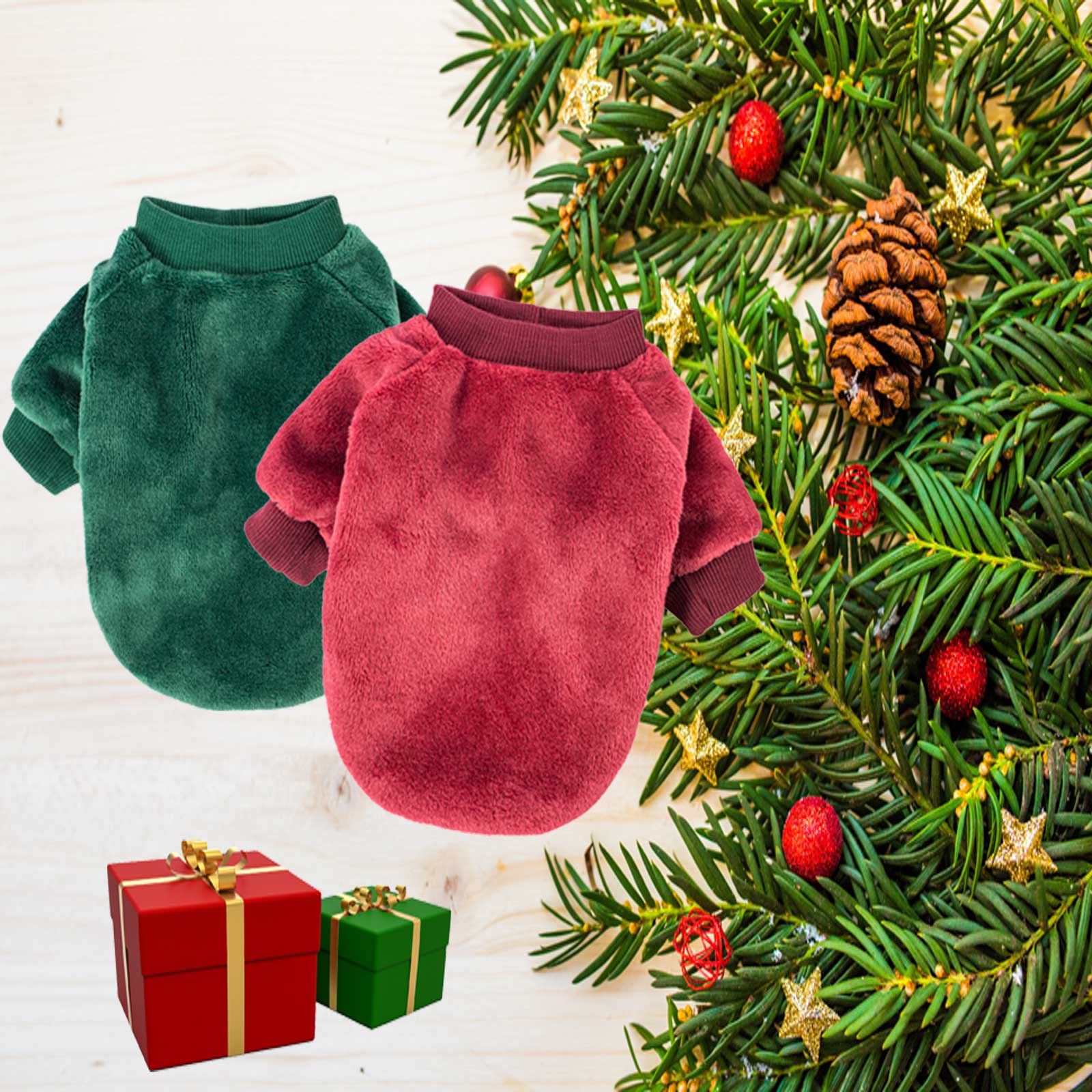 FabriCastle 2-Pack Ultra Soft & Warm Dog Sweaters for Small & Medium Dogs - Cozy Winter Dog Coat & Jacket for Boys & Girls - X-Large Pet Clothing in Dark Red & Dark Green - Perfect for Cold Weather Walks & Indoor Comfort