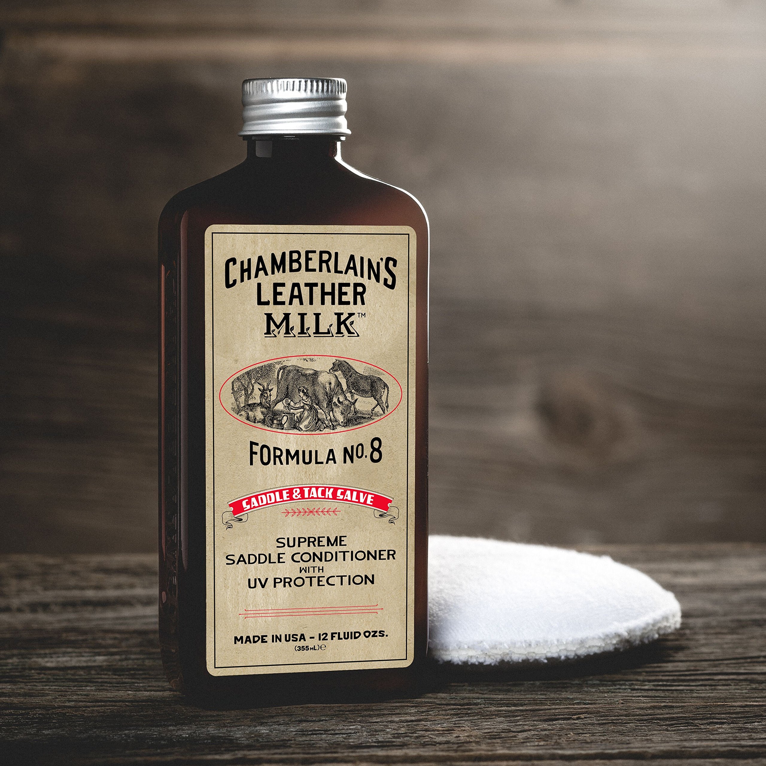 Chamberlains Leather Milk No. 8 Saddle & Tack Conditioner - 12 oz | Leather Cleaner & Protector for Saddles, Boots, Bags | Restores & Preserves Leather