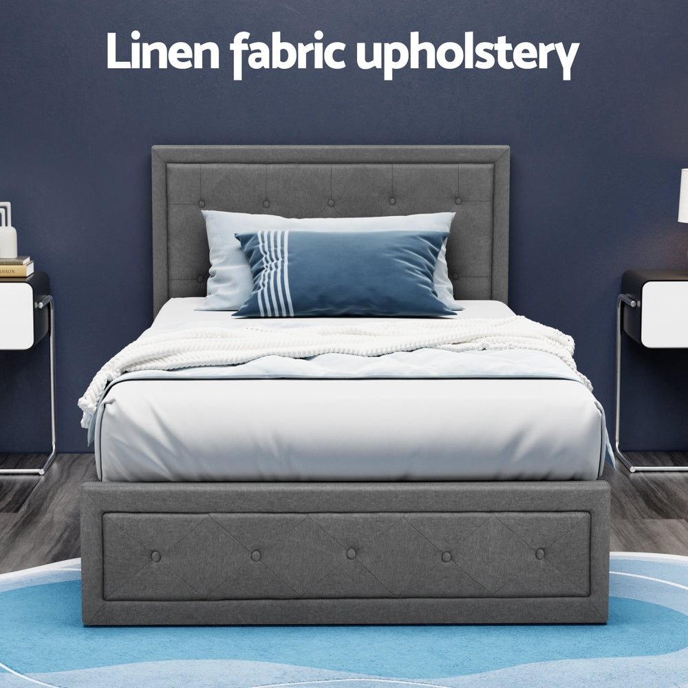 Bronte Storage King Single Bed Frame Grey - Space-Saving Bed with Underbed Storage for Small Rooms & Apartments