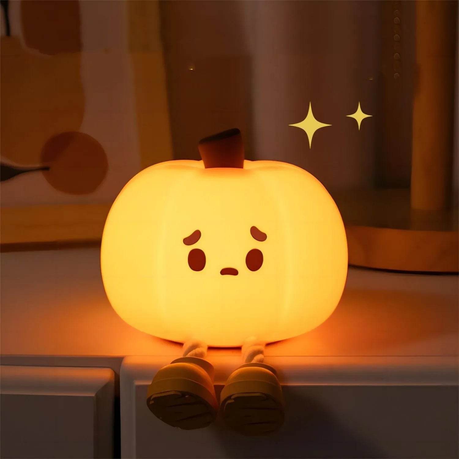 Cute Pumpkin Night Light - Halloween LED Decor for Kids Room, Bedside, Party - Warm White Glow for Cozy Ambiance
