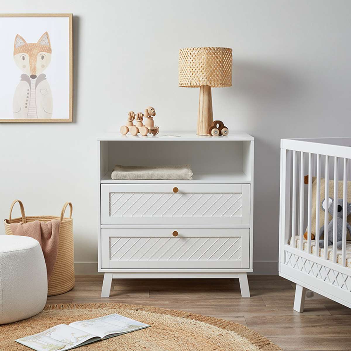 Genevieve White Baby Changing Table with Removable Top - Nursery Essential for Diaper Changes & Baby Care