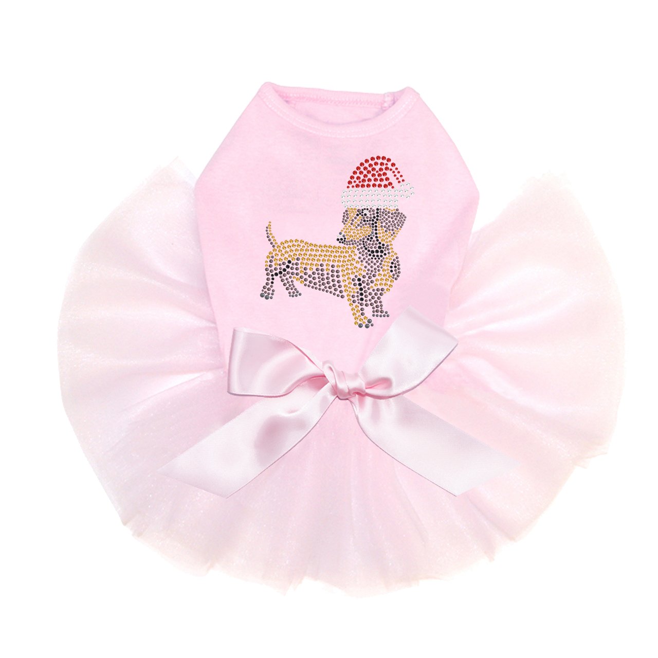 Santa Hat Dachshund Dress - Bling Rhinestone Tutu for Christmas, XS Pink | Holiday Pet Party