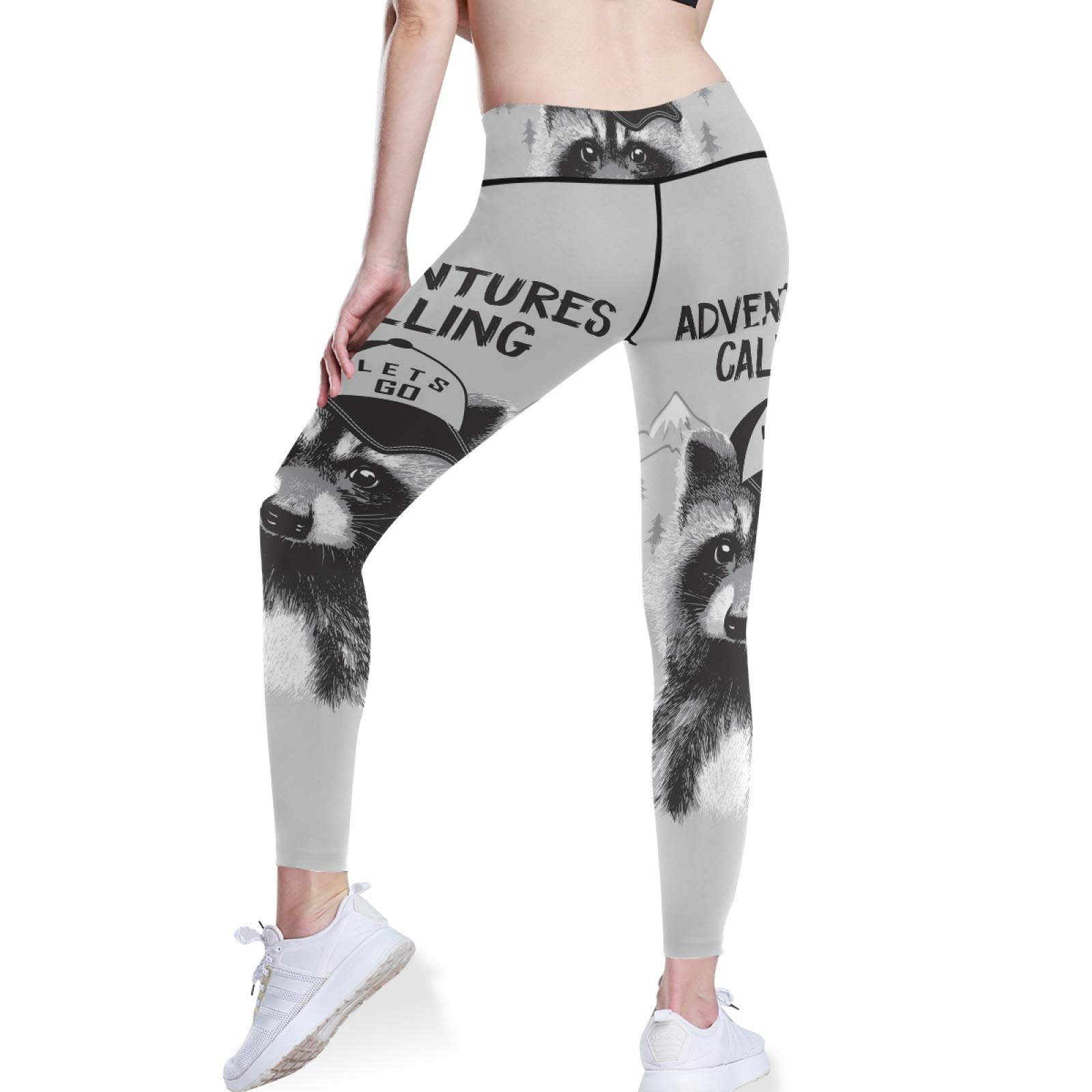 Raccoon Print High Waist Yoga Pants - Women's Tummy Control Workout Leggings with Pockets for Running & Gym
