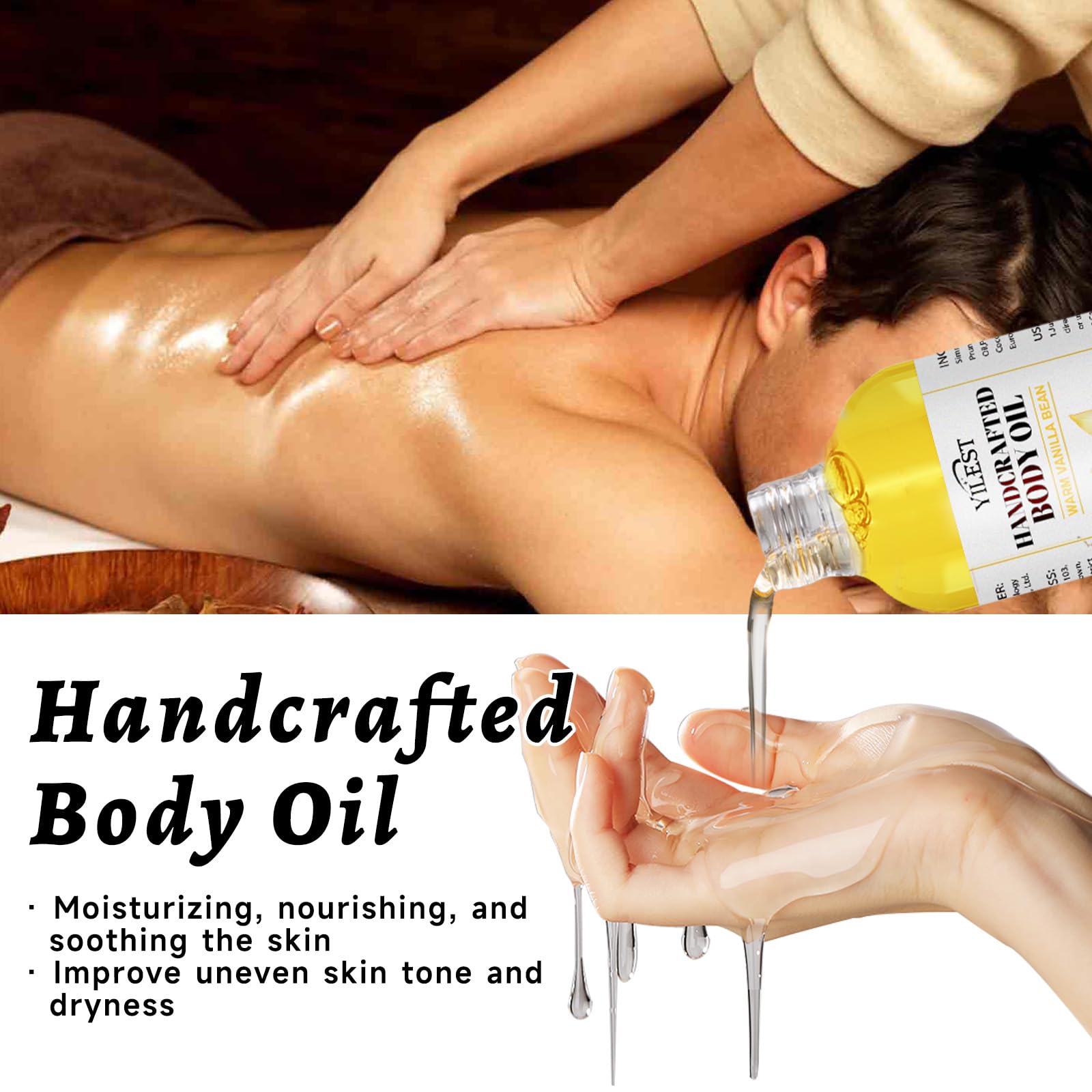 Organic Vanilla Body Oil for Dry Skin - Moisturizing & Hydrating Handcrafted Body Oil with Coconut Cream Pie Scent - All-Natural Body Juice Oil for Women & Men - Perfect for Massage, Aromatherapy & Daily Skincare Routine