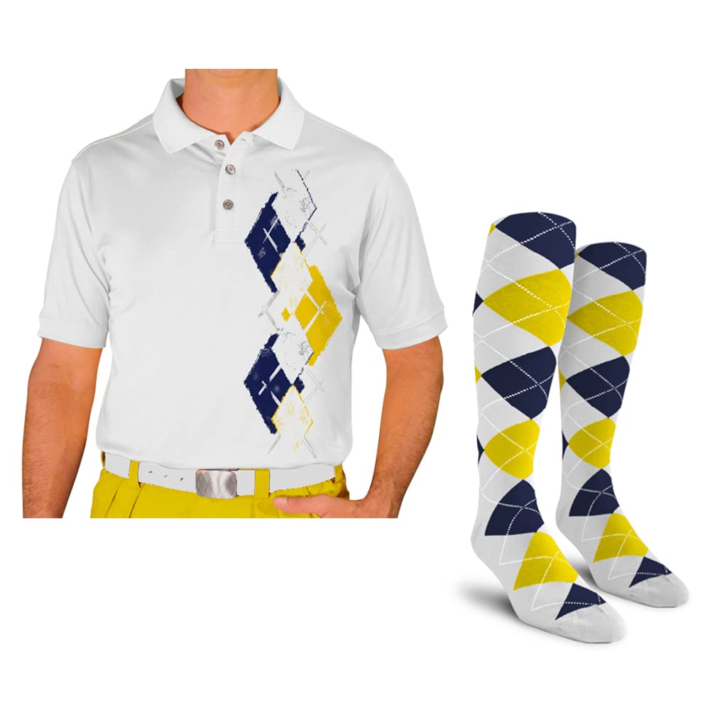 Breathable Dry Fit Short Sleeve Graphic Golf Polo Shirt for Men with Matching Socks - Argyle Paradise Design (Sizes 5A-5Z) | Perfect for Golf Tournaments, Casual Wear & Summer Outdoor Activities