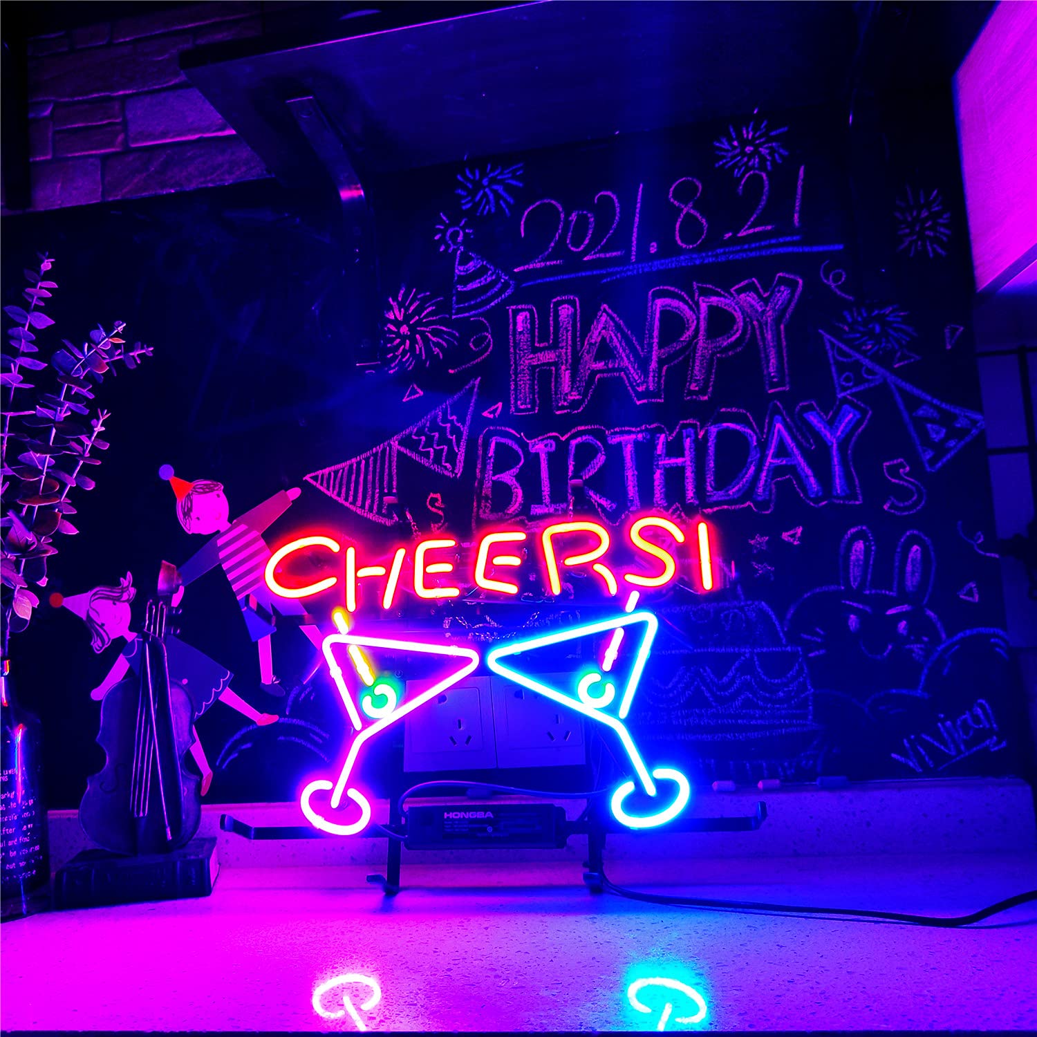 Custom Cheers Neon Light Sign - 17x14 Inch Real Glass Bar Sign for Home, Bedroom & Beer Bar Decor - Halloween & Christmas Wall Hanging Neon Lights - Perfect for Parties, Gifts & Wall Art