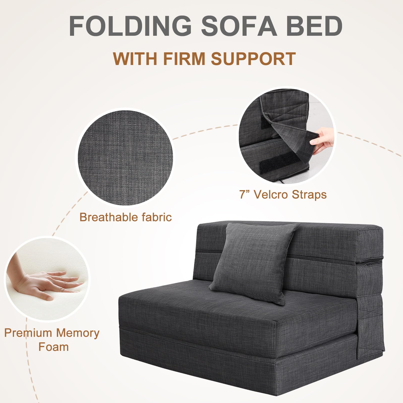 Convertible Twin Size Foldable Sofa Bed with Memory Foam & Pillow - Sleeper Chair Futon for Living Room, Home Office, Guest Bed, Apartment - Dark Gray | Perfect for Small Spaces, Overnight Guests & Multi-Functional Furniture Needs
